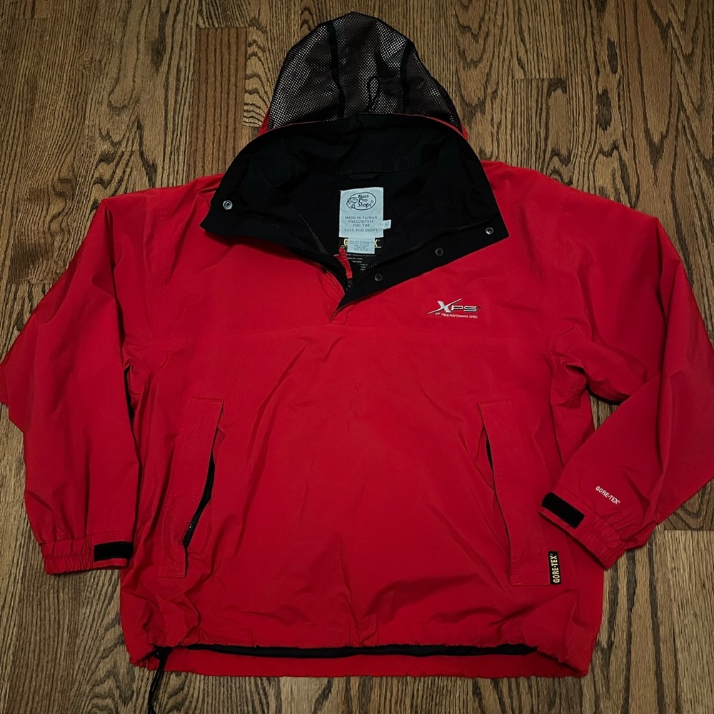 BASS PRO EXTREME Gore-Tex Hooded Anorak Jacket Mens Size XL Red 1/2 Zip